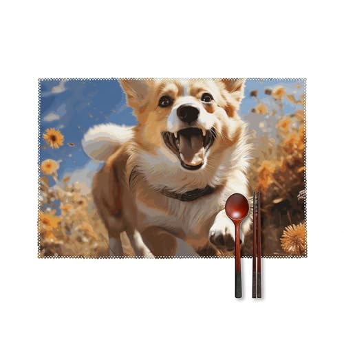 Set de table imprimé Corgi lavable pour repas de famille convivial