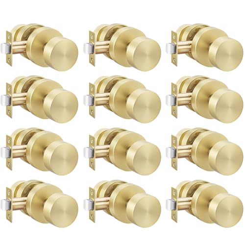 Image of Haidms Brushed Gold Door Knobs Passage, Heavy Duty Zinc-Alloy Closet Door Knobs, Gold Interior Door Knob for Hallway & Closet, Round Ball Design(12 Pack)