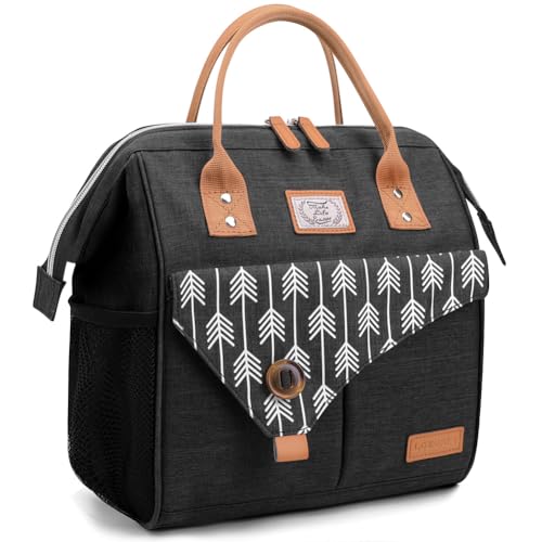 Lekesky Kühltasche Damen Lunchtasche Isolierte für Frauen Auslaufsichere Weit Geöffnete Lunchbox, 11L, Schwarz