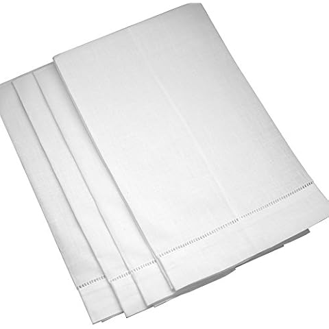 Bumblebee Linens 4 Pack White Linen Hemstitched Tea Towels- 14" x 22" Cloth Guest Hand Dish Kitchen Bathroom Towel - Embroidery Craft Blank Cover