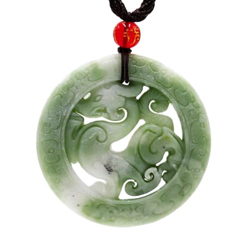 qudkdhs Collier Pendentif en Jade Naturel, Bijou amulette sculptée Double Face, Tendance Chinoise, Cadeaux pour Femmes et Hommes, chaîne de Pull