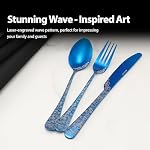 Blue Ensemble de couverts de vagues 20 Pièces en acier inoxydable Flatware Set Service pour 4 Ustensiles pour la cuisine maison Laser de mariage gravé lave-vaisselle coffre-fort tout bleu