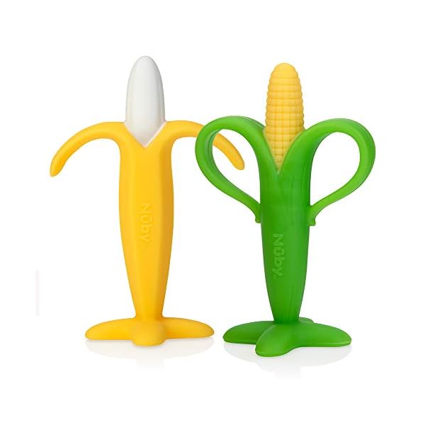 Nuby Nana and Corn Soothing Teethers, Easy Grip, BPA-Free, Suitable from 3 Months Plus (2 Pack)