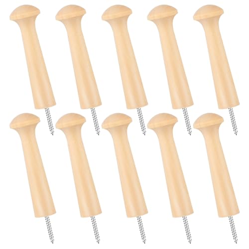 Xthrotsenk 10 Stück Kleiderhaken Holz Rund Wandhaken Holz Wand Vintage Holzhaken Garderobenhaken Garderobenhaken mit Schrauben für Mützen, Rucksack, Schals, Kleidung (Holzfarbe)