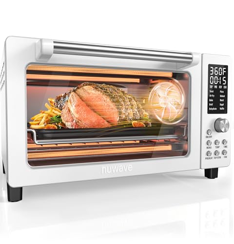 Nuwave Bravo Pro Smart Air Fryer Toaster Oven Combo, Airfryer Convection Oven Countertop, 10-in-1 Functions with Quicker & Even Crisp Technology, 1800W, 50-450°F, PFAS-Free, 21QT, Vanilla Cream by Nuwave - Used condition - US$123.55