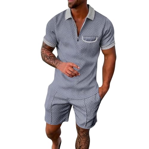 Ensemble homme short manches courtes fermeture éclair vêtement été respirant L