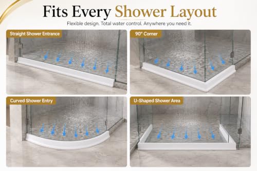 Image of Flexible Silicone Water Dam (2 Meters), Shower Threshold Water Blocker & Kitchen Sink Splash Guard, Self-Adhesive Bathroom Floor Seal (White, 3cm Height)