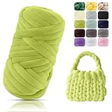 POFIBO Ovillo de Lana Gruesa, 500g XXL Chunky Yarn DIY Gorda para Tejer a Mano, Hilo Tubular Grueso Hilo para Tejer a Crochet, Principiantes, Manta, Bolso, Nido de Animales, Almohada, 16m, Verde Oliva