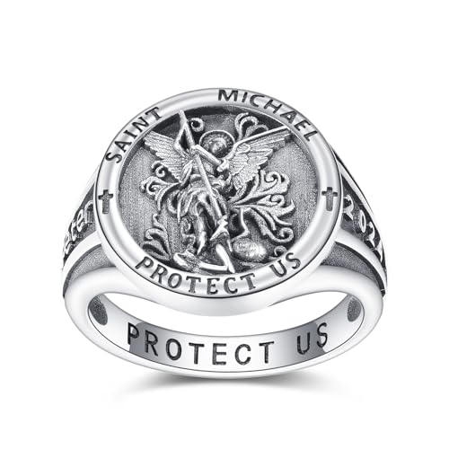 ADMETUS Personalized Patron Saint Rings 925 Sterling Sliver Custom Men's Rings Saint Medal Protection Jewelry for Men, Ring Size 5-15 Catholic Gifts (with Gift Box)