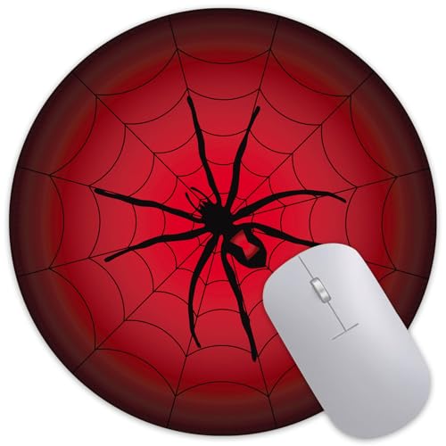 Spider Red Spider Web Mouse Pad Round Mouse Mat, Non-Slip Rubber Base Mousepad with Stitched Edge for Wireless Computer Laptop Office Desk Accessories 8 x 8 Inches
