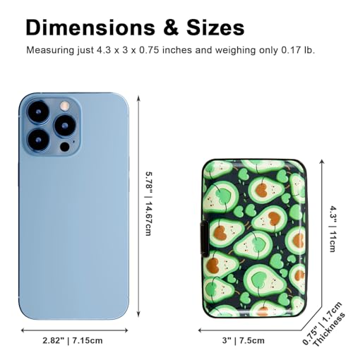 Image of Credit Card Holder, Metal Card Wallet RFID Blocking Mini Slim Aluminum Business Hard Card Case for Women Men (Cartoon Avocado)