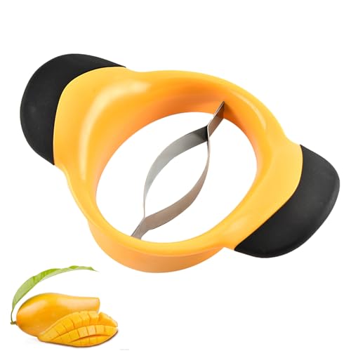 HUATEEN Mango Cutter & Corer – Stainless Steel Blade with Non-Slip Handle – Fruit Slicer for Mango, Pineapple, Peach & Apples – Efficient Kitchen Tool (Orange, 20x13.3x4.5cm)