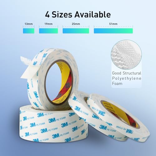 Image of Double Sided Tape Strong White Foam Tape 1 /2 inch x 18Ft Made of 3M Heavy Duty Mounting Tape Waterproof PE Foam Adhesive Strips for Posters Alarm Sensors Window Shades and Other Home Office Deco