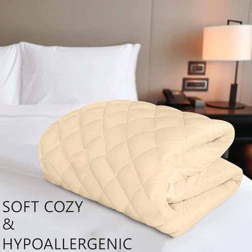 Image of Trance Home Linen Fitted Quilted Cotton Mattress Protector | Water Resistant - Breathable Fluffy Soft Bed Cover | Bed Cushion Cooling Protector (Quilted Fitted | 72x60 inch, Beige)