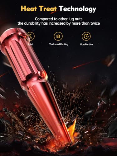 Image of MIKKUPPA M14x1.5 Wheel Spike Lug Nuts, Red 24PCS Closed End Nuts | Cone /Conical Bulge Seat, With 1 Socket Key, Replacement for Chevy Silverado Aftermarket Wheel