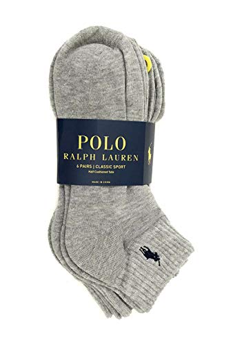 Image of Ralph Lauren Polo Classic Sport 6 Pack half Cushioned sole Men's Socks - grey - Large