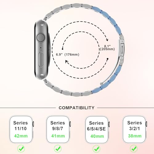 Image of Anlinser Bands Compatible with Apple Watch Band 42mm 41mm 40mm 38mm, Women Slim Stainless Steel Metal Strap for iWatch Series 10 9 8 7 6 5 4 3 2 1 SE (Silver)