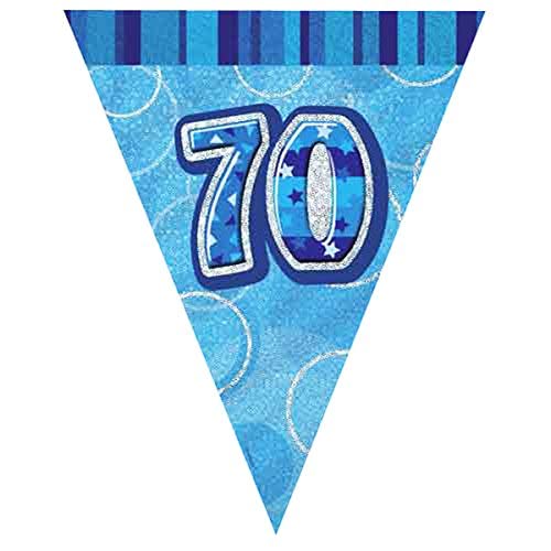 Unique Party 92087 - 9ft Foil Glitz Blue 70th Birthday Bunting Flags
