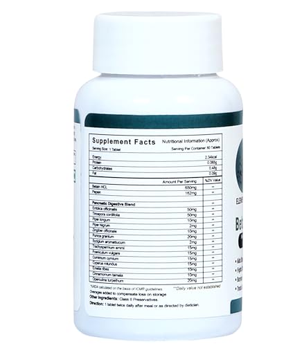 Image of Element One Betaine HCL with Pepsin Stomach Acid Balance & Digestive Enzymes Health Support Acidity, Indigestion, hcl supplement Gut Health Support, Nutrient Absorption 180 Tablets Pack of 3