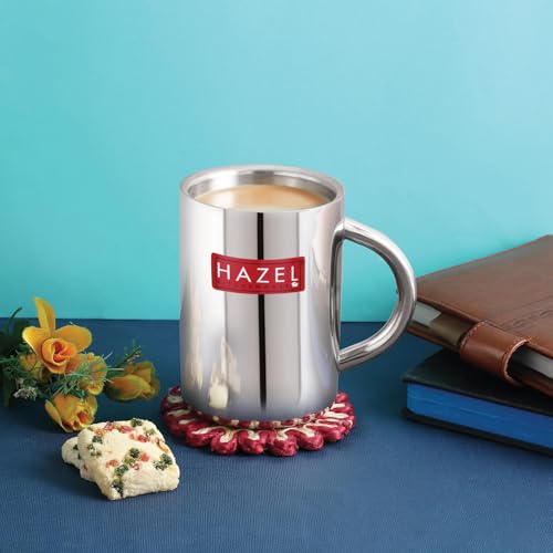 Image of HAZEL Stainless Steel Double Wall Jumbo Big Tea Coffee Milk Serving Mug with Handle, 420 ML