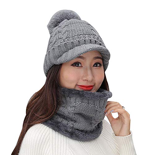 Foulard femme avec bonnet de baseball tricoté ensemble hiver chaud épais et confortable