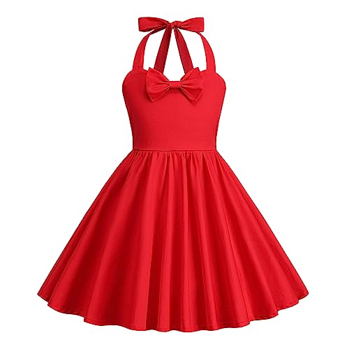 Vintage Dress for Girls 1950s Dresses for Girls 1950 Style Dresses for Kids Retro Flower Girl Halter Dress Sleeveless A Line Carnival Christmas Birthday Costume for Girl 50s Red 7-8 Years