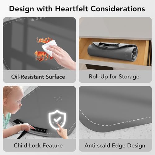 Image of Food Warming Mat, Electric Warming Tray for Buffets & Parties, Silicone Heating Mat for Food with 9 Temperature Settings, Roll-Up Storage, 25.8 inchx15.6 inch, Grey
