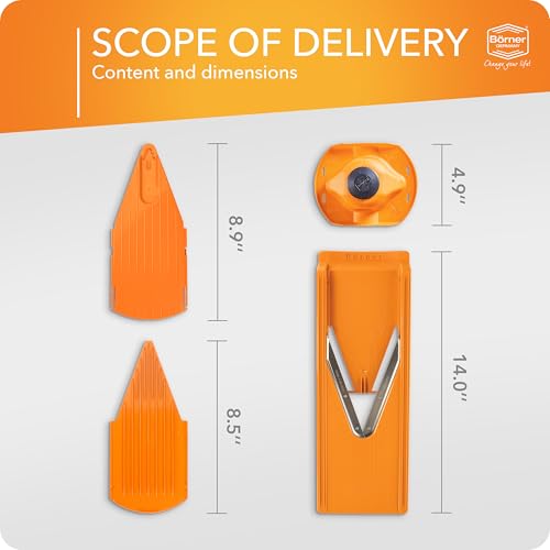 Börner Mandoline Slicer V3 (Basic Set) • V-Slicer for Vegetables & Fruits • Adjustable Kitchen Slicer • 3 Thickness Settings • With Rubber Feet & Stainless Steel V-Blade • Color: Orange by Börner - Image 6