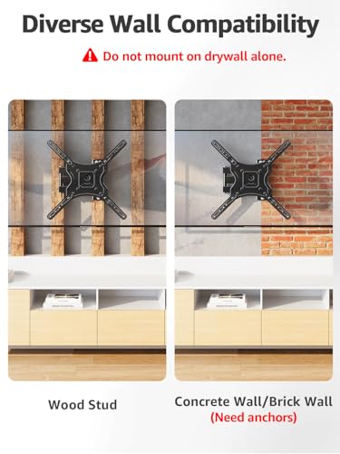ELIVED Full Motion TV Wall Mount for Most 26-60 Inch TVs, Articulating Arms Swivel and Tilt tv Mount, Wall Mount Brackets Max VESA 400x400, Single Stud Perfect Center Design, Holds Up to 77 lbs. - Thumbnail 5