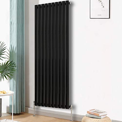Blümme Vertical Oval Column Single Panel Radiator Black 1600x590mm