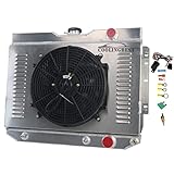 COOLINGBEST 62MM 4 Row Aluminum Radiator Replacement for 1959-1965 Chevy Impala El Camino Bel Air BelAir Biscayne, Radiators Electric Fan Shroud Thermostat Kit Combo