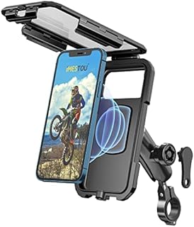 Waterproof IP67 Motorcycle Wireless Phone Mount Qi/USB C 3.0 Cellphone Holder Charger-iMESTOU Anti-Thief Handlebar Phone Mounts Double Socket Arm Aluminium Base 720° Rotation for 5.5-6.8" Smartphones
