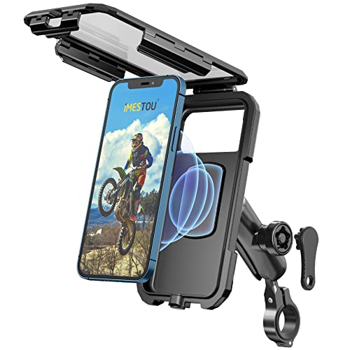 iMESTOU Waterproof Motorcycle Phone Mount IP67 with Wireless Qi/USB C 3.0 Charger, Anti-Theft Handlebar 1" Ball Phone Holder with Aluminum Mounting Base 720° Rotation for 3.5"-6.1" Smartphones(S) by iMESTOU - Used condition - US$32.12