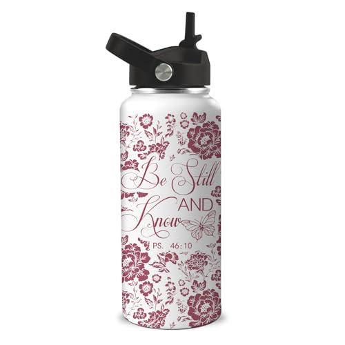 CTATDIOP Christian Gifts for Women, 32oz Be Still and Know Water Bottle with Straw, Inspirational Religious Birthday Gifts for Women, Christian Stainless Steel Coffee Cup for Girls Sisters Friends