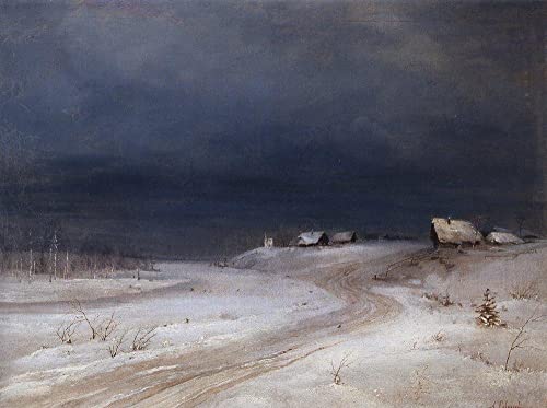 Arte de pared sin marco GerRit: lienzo texturizado de Noche de invierno Savrasov de 58x90cm