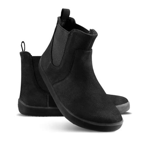 Be Lenka Entice Neo – Damen Barfuss Schuhe | Premium Barfußschuhe | Leder Ankle Boots für Herbst & milden Winter | Chelsea Boots – Schwarze Stiefeletten | Elegante & Bequeme Stiefel | Matt Black - 42