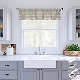 Clean Window Twill Stripe Anti-Dust Allergy/Pet Friendly Anti-Dust Sheer Cafe Valance, 52' x 14', White/Linen