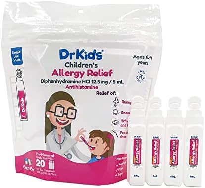 Dr. Kids Children's Allergy Relief Medicine with Diphenhydramine, 20 Pre-Measured Single-Use Vials, Mixed Colors