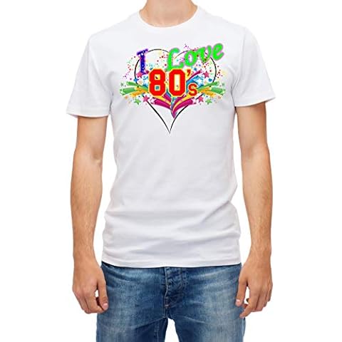 80s Fancy Dress Costumes for Men's Party Short Sleeve White T-Shirt (L) Cover