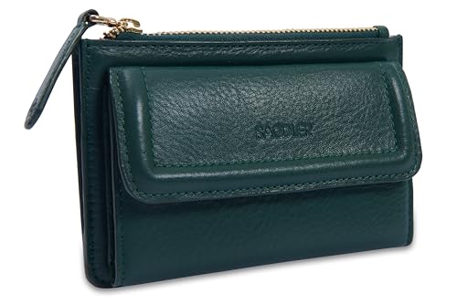 Image of SADDLER Marion Women's Real Leather Trifold RFID Blocking Card Wallet with Zipped Coin Purse, Compact Small Designer Bag for Ladies, Stylish Organiser for Cash and Cards, Gift Boxed - Green