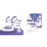 Lansinoh 2in1 Elektrische Milchpumpe - beleuchtetes LCD-Display - ein- oder beitseitiges Abpumpen & Babyflaschen Starter-Set - Flaschen in 160 ml & 240 ml - NaturalWave Sauger Größe S, M