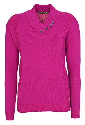 Lets Shop Shop New Womens Ladies Button Collar Long Sleeve Top Knitted Jumper Pullover Sweater Plus Size 12 14 16 18 (14-16, Cerise)