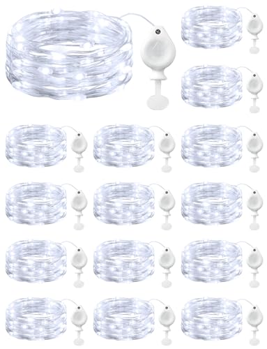 Brightown 14 Pack White LED Fairy Lights Battery Operated String Lights, 7ft 20LED Waterproof Silver Wire String Lights, Firefly Starry Moon Lights for Mason Jars DIY Christmas Wedding Party Bedroom