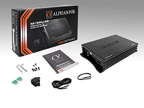 Alphasonik Na1600.1Ab Neuron Series 1600 Watts Max Monoblock Car Amp With 4-Way Protection Circuitry Multi-Channel Bridgeable Class A/B Amplifier Low & High Level Inputs (Remote Bass Knob Included) #TOP6