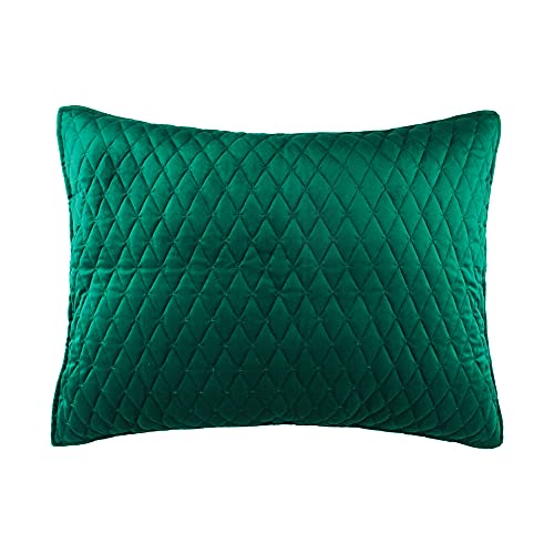 Levtex Home - Empire Standard Sham - Emerald Green - Velvet - Diamond Quilting - Sham Size 20 x 26 in. - Polyester Velvet