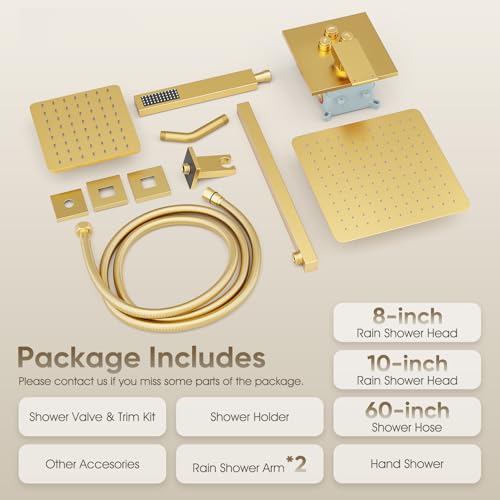 HomGoo Brushed Gold Shower Faucet Set with 10"+8" Dual Rain Shower Head by HomGoo - Used condition - Image 8