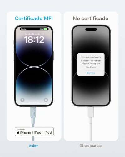 Cable USB C a Lightning Anker 310 para iPhone de 6 pies color azul 4