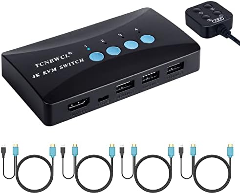 KVM Switch, USB HDMI Switcher 4Kx2K@30Hz for 4 Computers Sharing 1 HD Monitor and 3 USB Devices Keyboard Mouse Printer