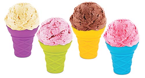 Reusable Ice Cream Cones 4 Pack â€“ Silicone Mini Multicolored Fun Kids Ice Cream Cups Container Holders