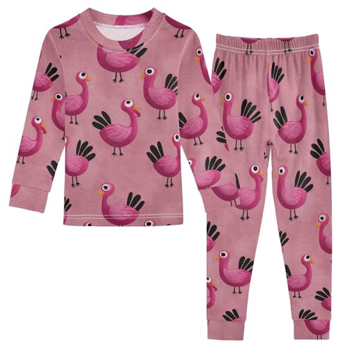 Pajama Sets Long Sleeve Pink Birds on Background Soft Comfy Sleepwear 2 Piece PJS 3-8T